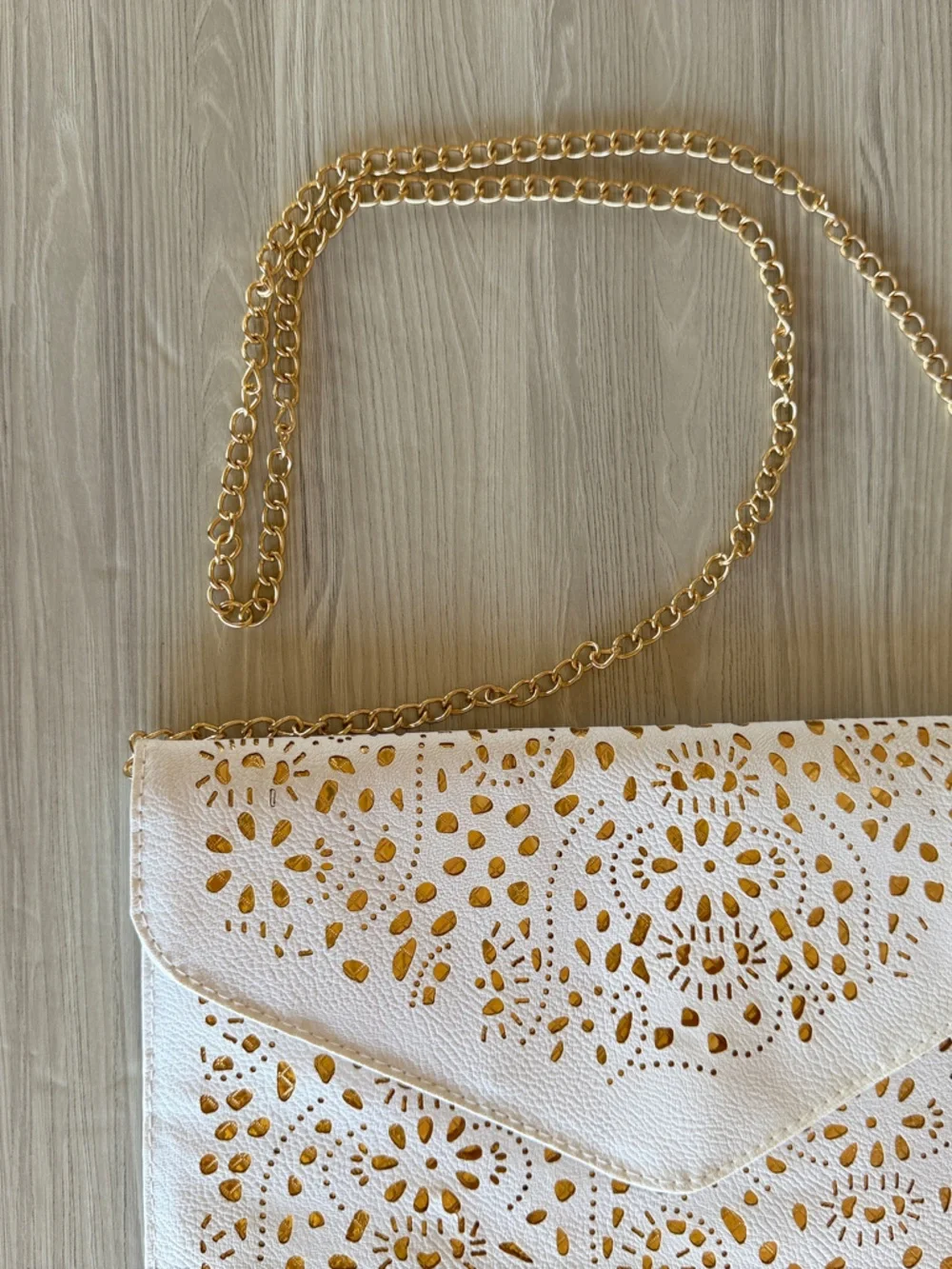 White & Gold Laser-Cut Envelope Clutch